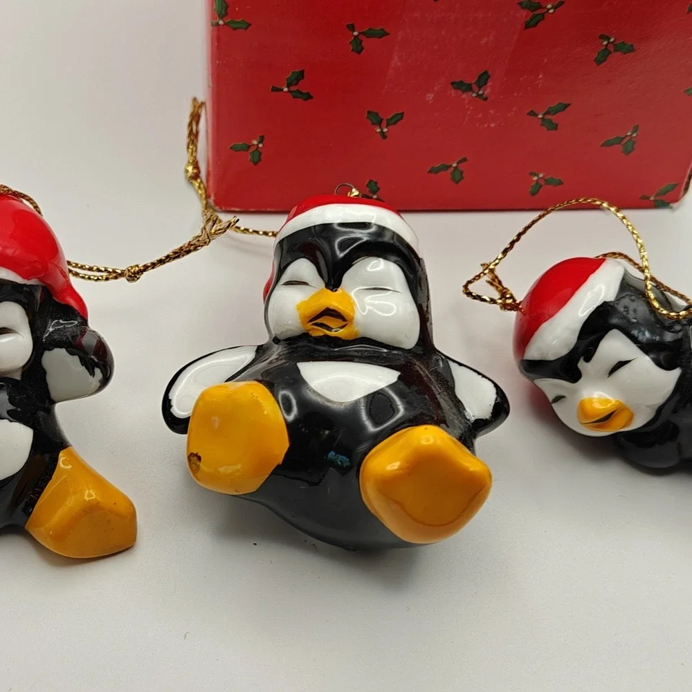 Christmas Around the World Playful Penguin 4pc Ceramic Hanging Ornaments 54-224